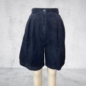 90’s Water Collection Black Leather (Suede) Pleated Shorts